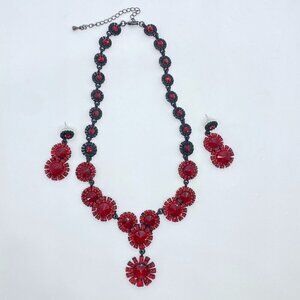 Ruby Red Twinkle Star Crystal Necklace Earrings Set​​​​​​​​​​